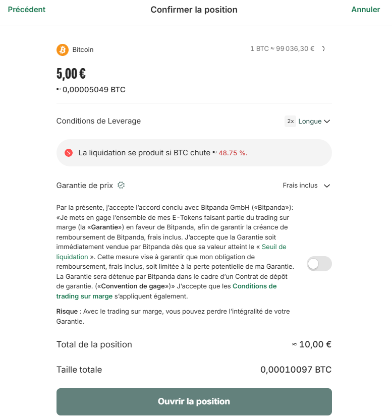 Ouvrir Position Margin Bitpanda