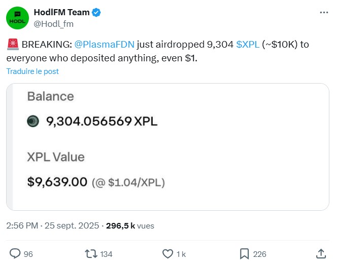 Témoignage d'un airdrop de XPL