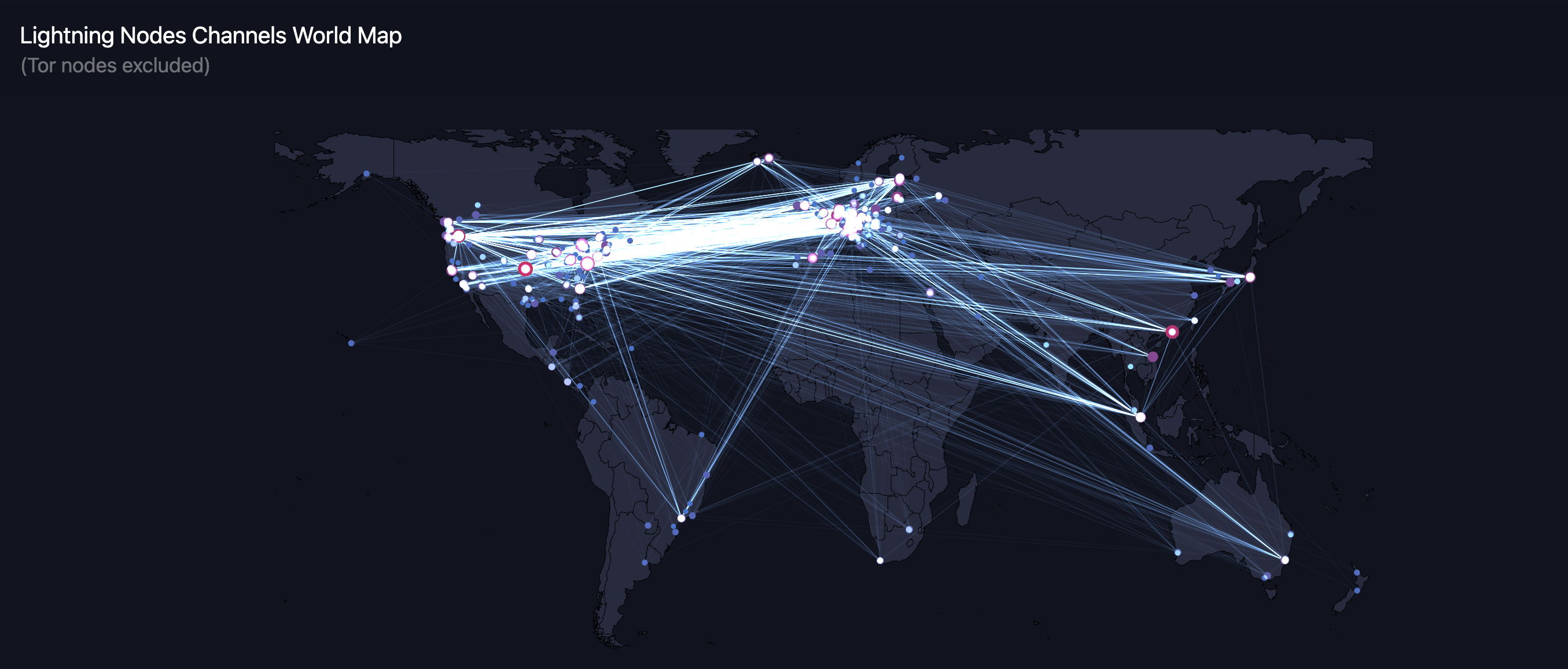 Carte des canaux du Lightning Network à travers le monde