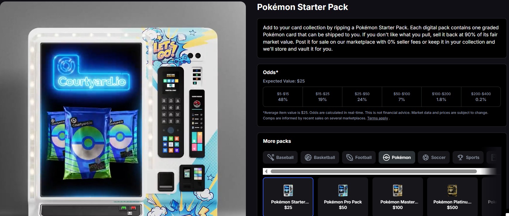 Distributeur aléatoire de cartes Pokémon de Courtyard