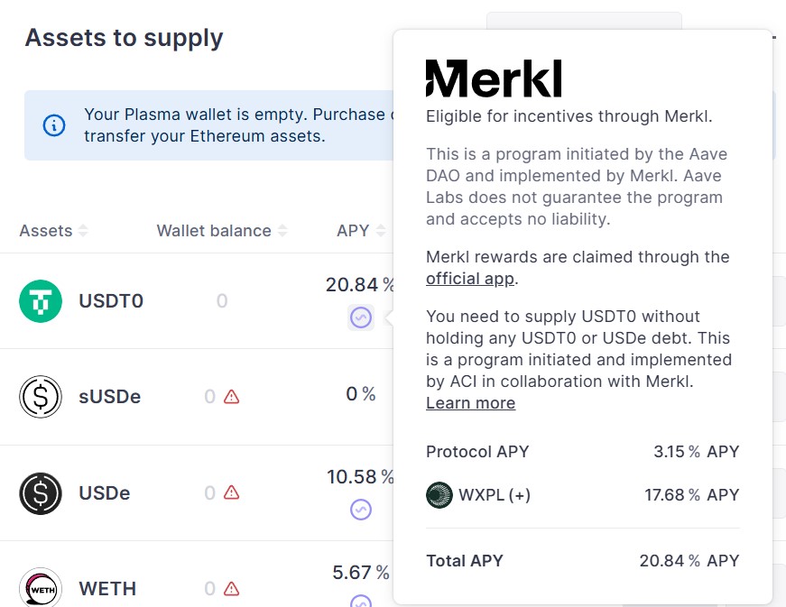 Incentives sur l'instance Plasma d'Aave