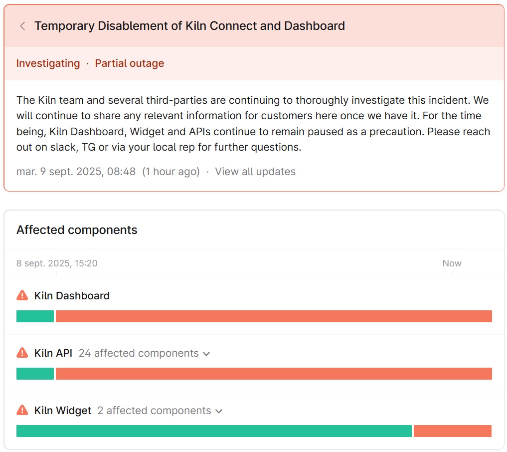 Tableau de bord de Kiln