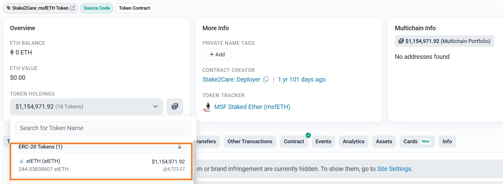 stETH présents dans les pools de staking de MSF