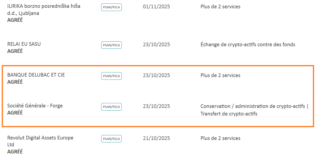 SG Forge et Delubac & Cie sur la liste blanche de l'AMF SG Forge et Delubac & Cie sur la liste blanche de l'AMF