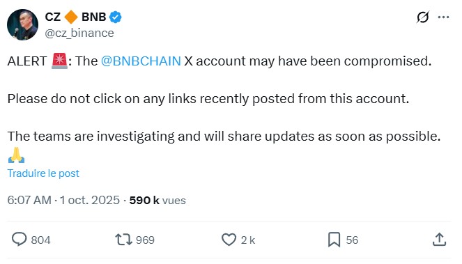 Tweet de Changpeng Zhao