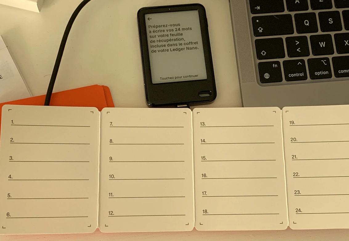 Noter sa phrase de récupération Ledger Nano Gen5