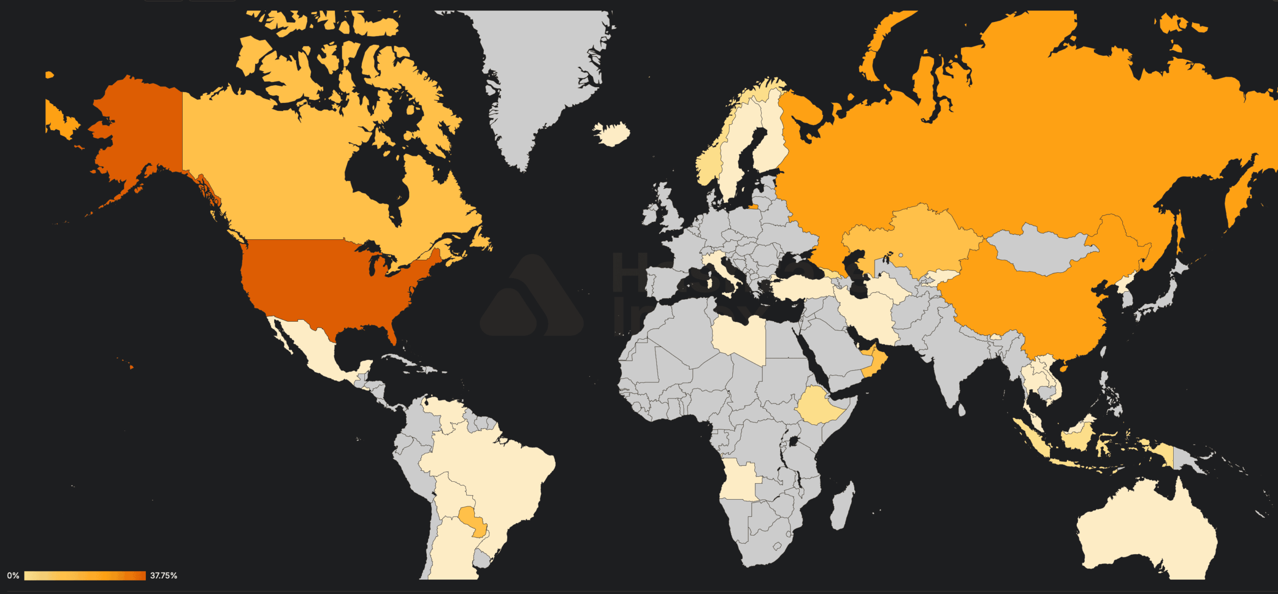 La Russie représente 15,5 % du hashrate mondial
