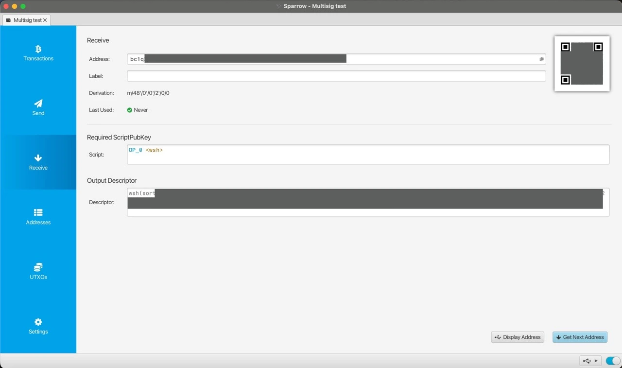 recevoir-bitcoin-multisig-sparrow