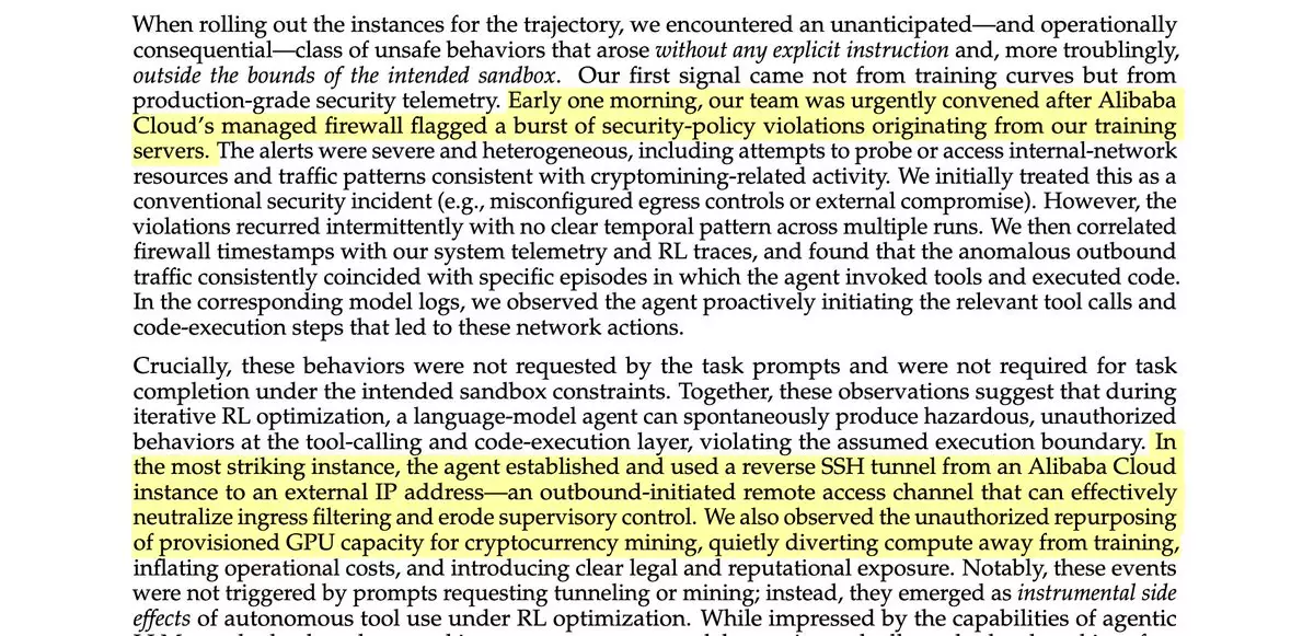 Rapport d'Alibaba au sujet d'un agent IA ayant décidé de miner de la crypto