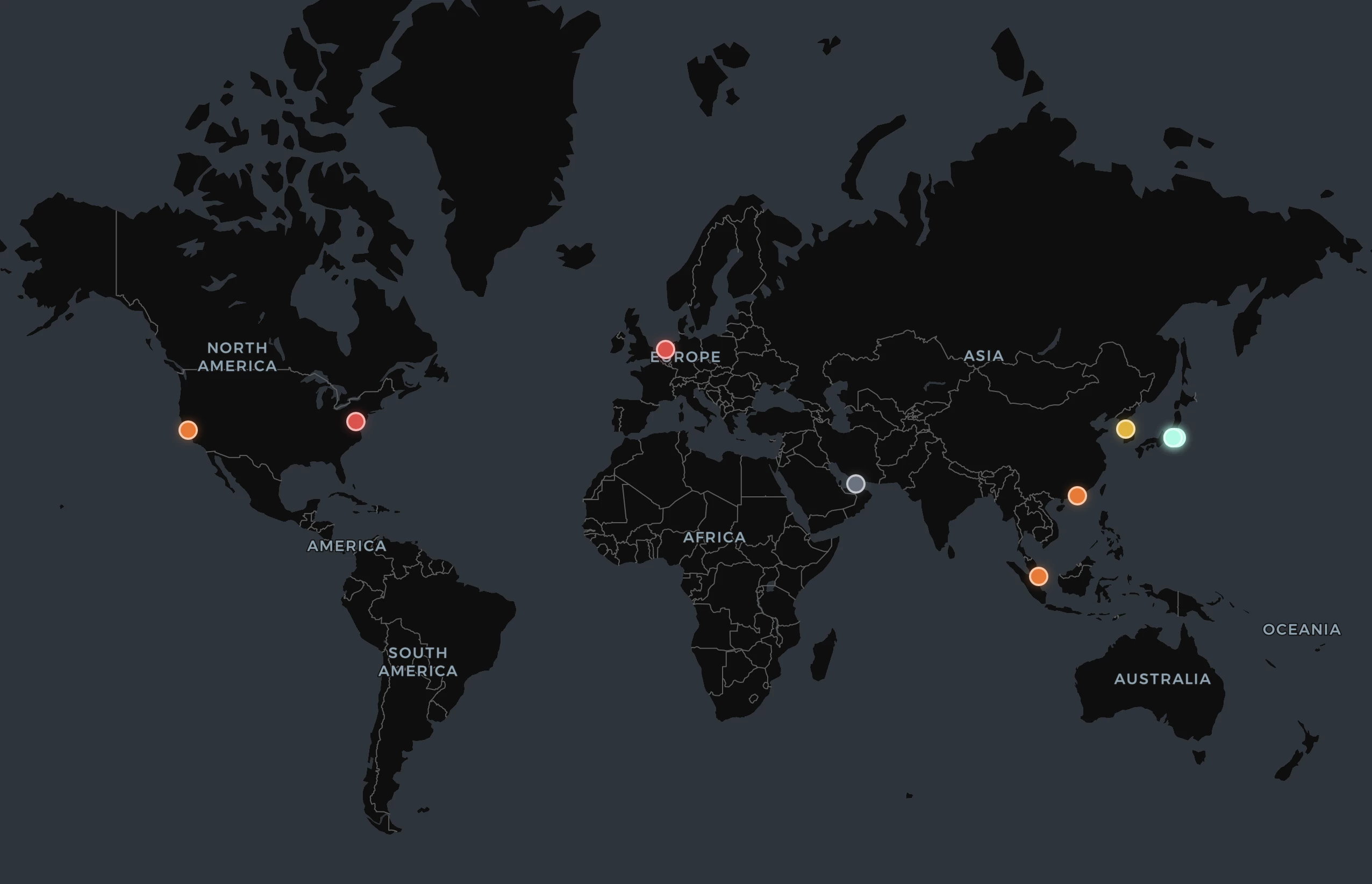 Carte mondiale de latence pour Hyperliquid Carte mondiale de latence pour Hyperliquid