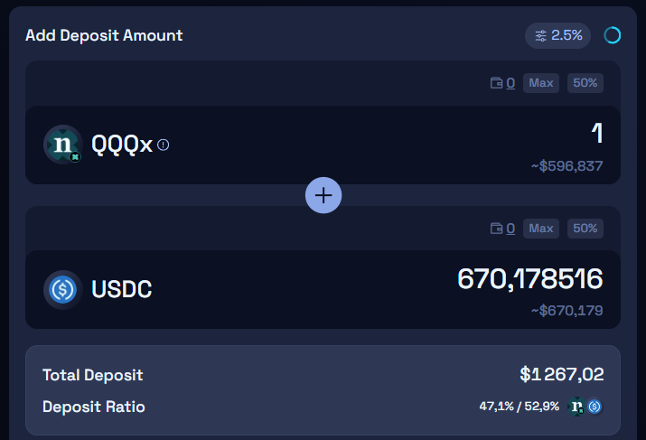 Ajout Liquidité Pool QQQx USDC