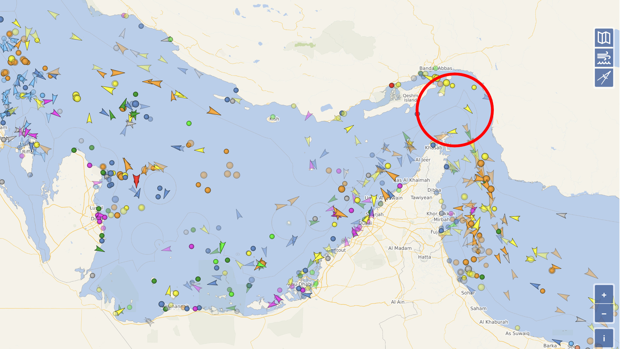 Traffic maritime en direct dans le détroit d'Ormuz