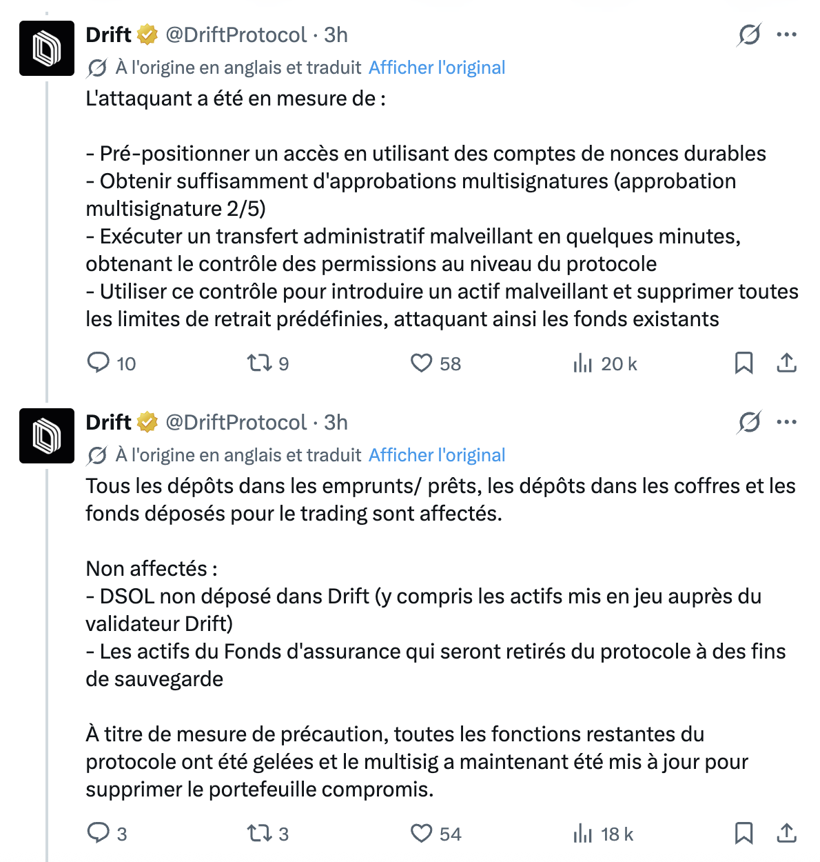 Explications de Drift quant à leur hack