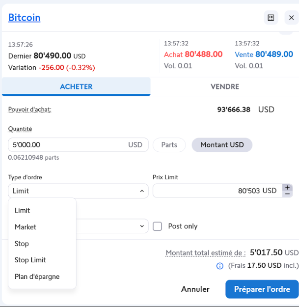 Achat Bitcoin Swissquote