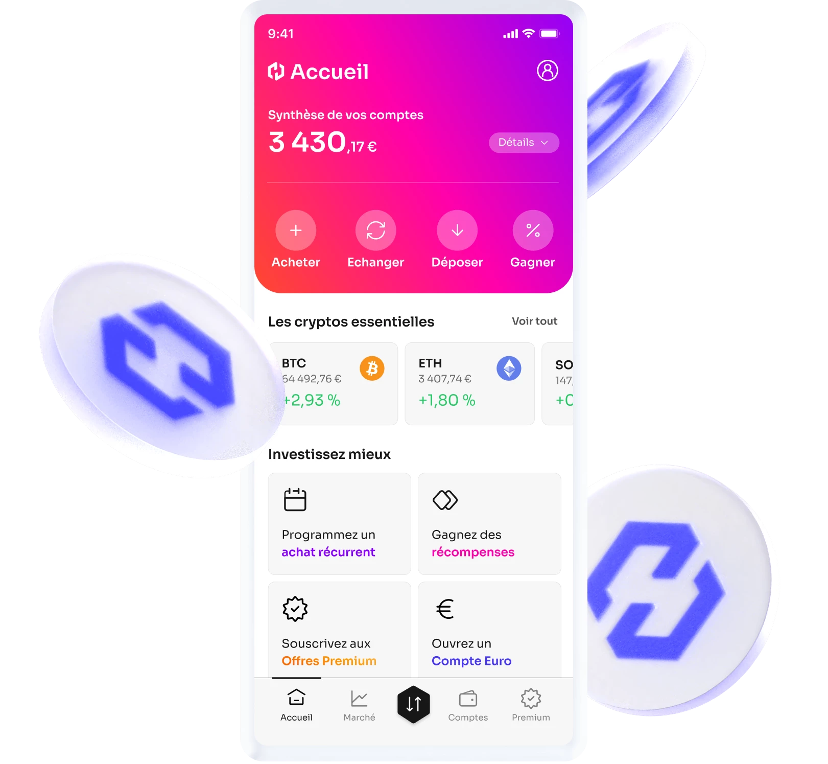 Interface de l'application Coinhouse Interface de l'application Coinhouse