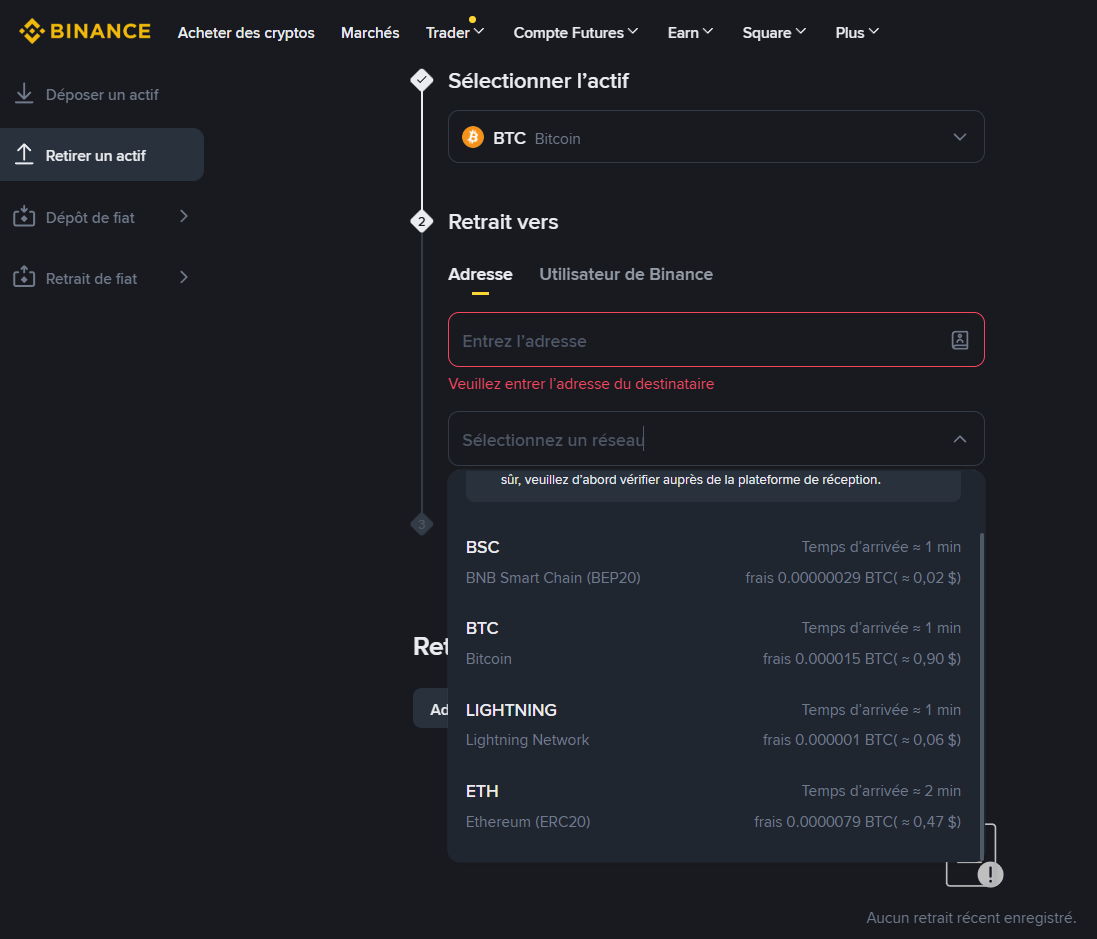 Retirer Bitcoin Binance