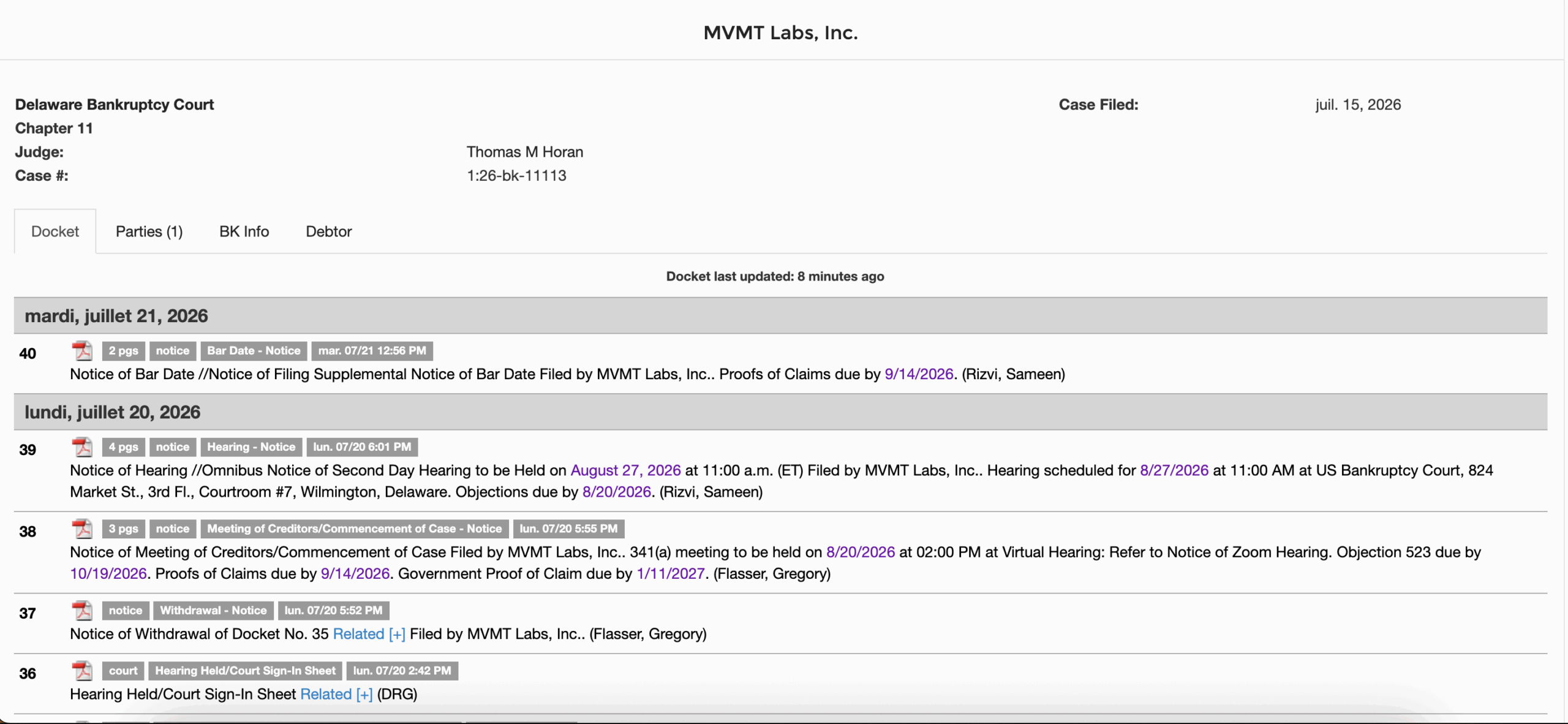 Déclaration de faillite de MVMT Labs Déclaration de faillite de MVMT Labs
